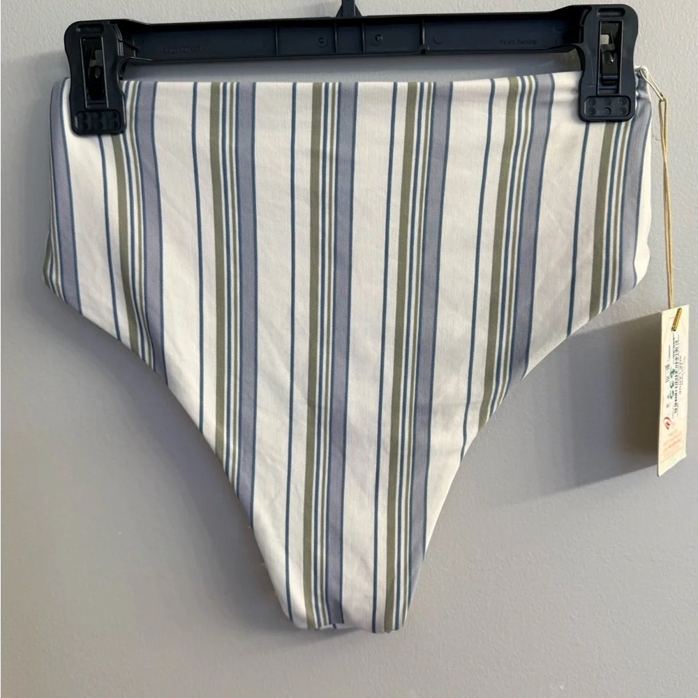Maaji Reversible Striped Floral High Waisted Bikini Bottom Sz L High Leg Cheeky - Picture 4 of 8